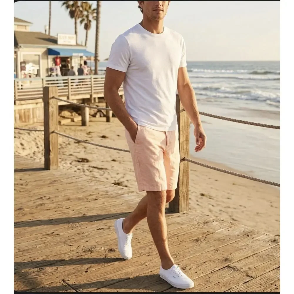 Banana Republic Aiden Linen Cotton Blend Peach Resort Coastal Casual Preppy 33
